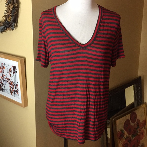 Splendid Tops - SPLENDID Size SMALL V-Neck Striped Tee Cozy Thin-Stripe Red/Gray $48 NEW